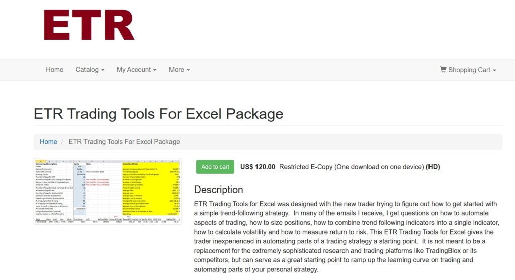 ETR Trading Tools For Excel Package
