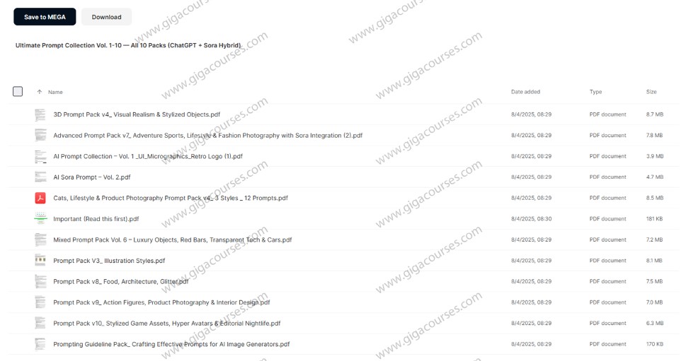 Ultimate Prompt Collection Vol. 1-10 — All 10 Packs (ChatGPT + Sora Hybrid)