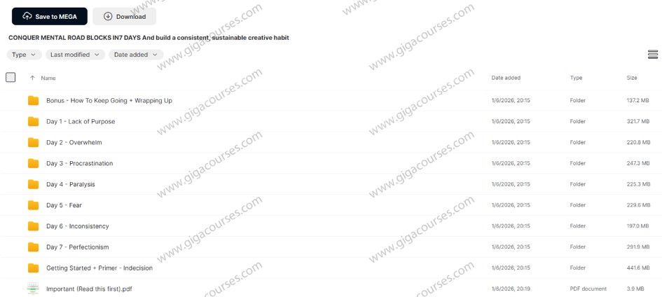 CONQUER MENTAL ROAD BLOCKS IN7 DAYS And build a consistent, sustainable creative habit